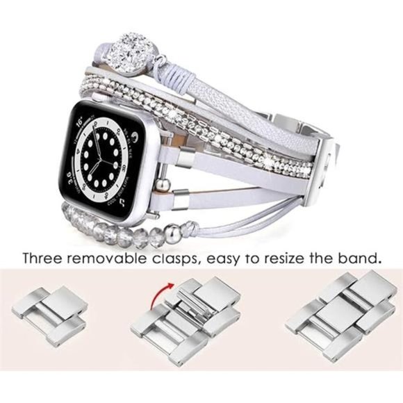 NEW Silver Beaded Boho Multilayer Apple Watch Band